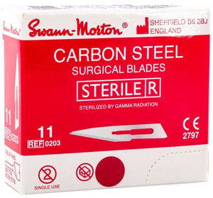 Swann Morton No 11 Sterile Carbon Steel Surgical Blades 0203 (Pack of 100)